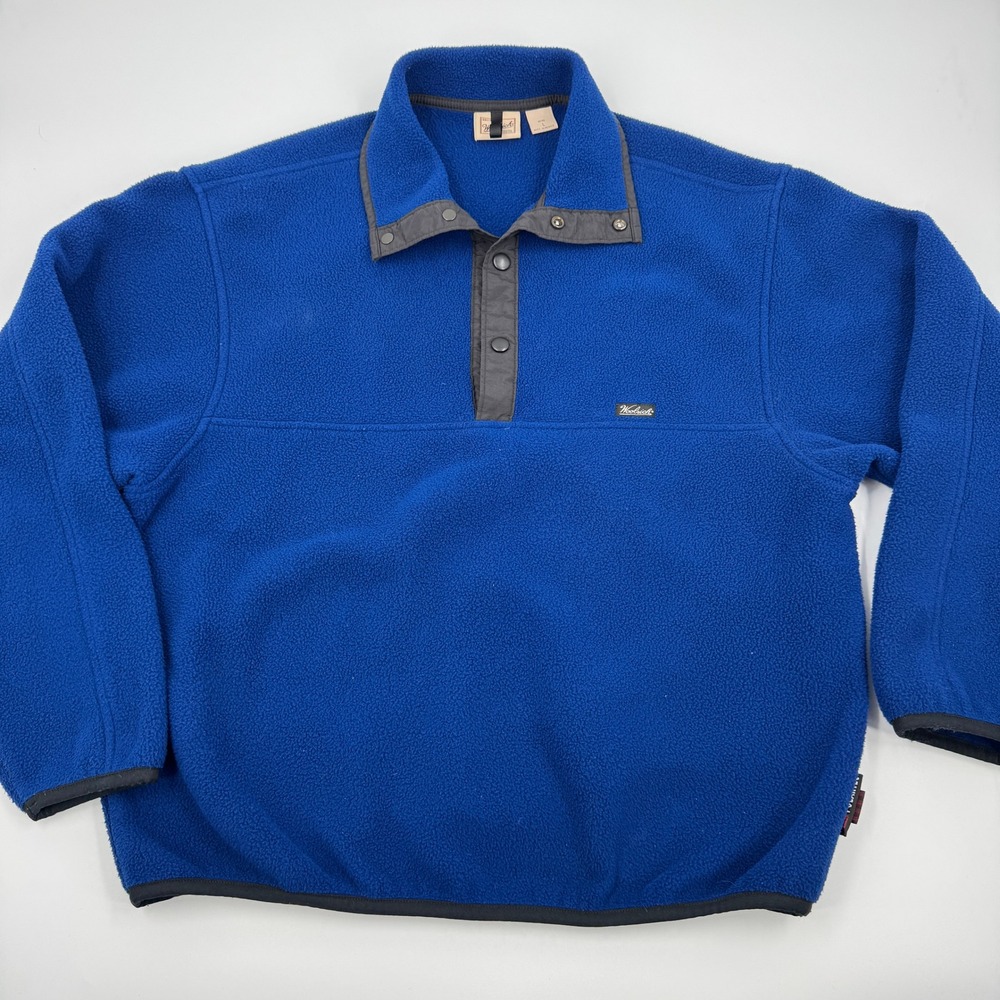 Woolrich Mens Fleece Pullover Jacket Blue Snap Collar‎ Large Outdoor